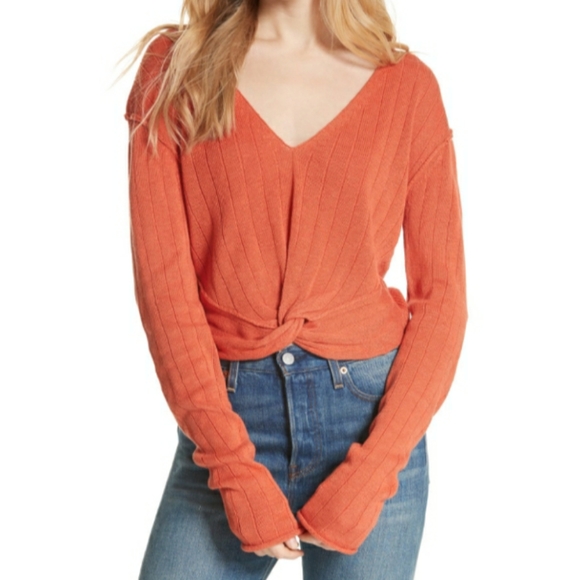 Free People Got Me Twisted V-neck Sweater Top Rusty Orange Size M - Picture 2 of 15